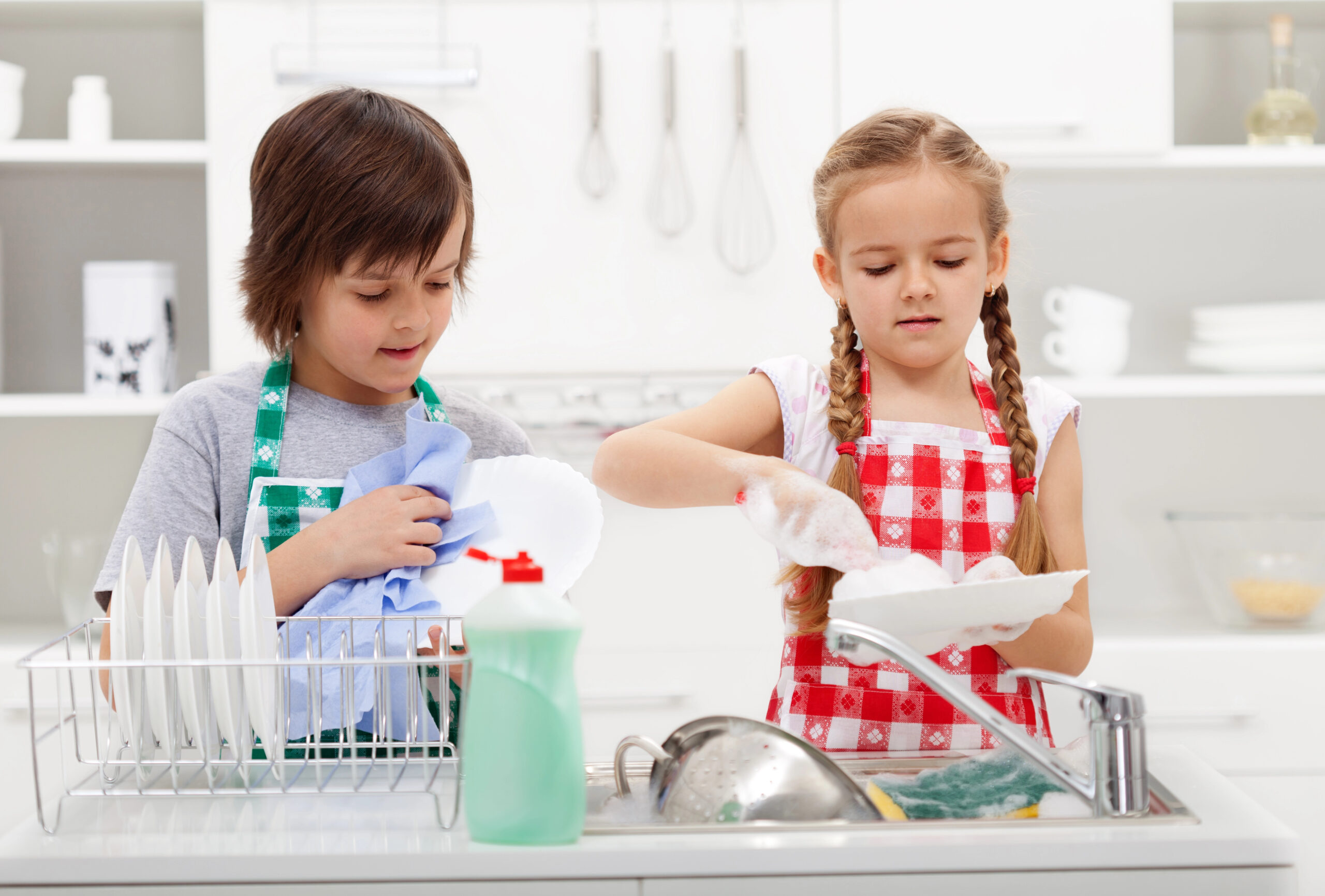 Children cleaning dishes
